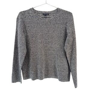EILEEN FISHER Linen Blend Crew Neck Marled Sweater • Small • gray, black, white